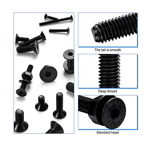 NINDEJIN Hex Socket Flat Head Screw M2 M3 M4 M5 Bolts Nuts and Washer Assortment Kit, 1060 PCS Metric Screws with 4 PCS Allen Wrenches, Small Black Machine Screws Set, 12.9 Carbon Steel | Black Oxide, Carbon Steel Metric Screws, Bolts Nuts, 4 pcs Hex Keys