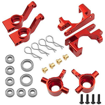 Metal C-Hubs Caster Blocks, Steering Blocks & Rear Stub Axle Carriers w/Ball Bearings Compatible with 1/10 Traxxas Slash 4X4, Stampede 4X4, Rustler 4WD Replaces of 6837 6832 1952 (Red) - color: Red