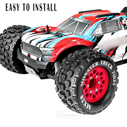 RC Wheels and Tires for 1/10 RC Scale Car,Rustler Stampede Hoss,Granite Vorteks Big Rock 3S,MX28 2.8" Truck Tires and Wheels w/ 12mm/14mm Hex,4pcs,Red - color: Red(4pcs)