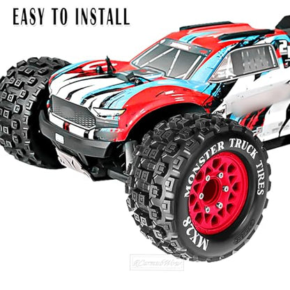 RC Wheels and Tires for 1/10 RC Scale Car,Rustler Stampede Hoss,Granite Vorteks Big Rock 3S,MX28 2.8" Truck Tires and Wheels w/ 12mm/14mm Hex,4pcs,Red - color: Red(4pcs)