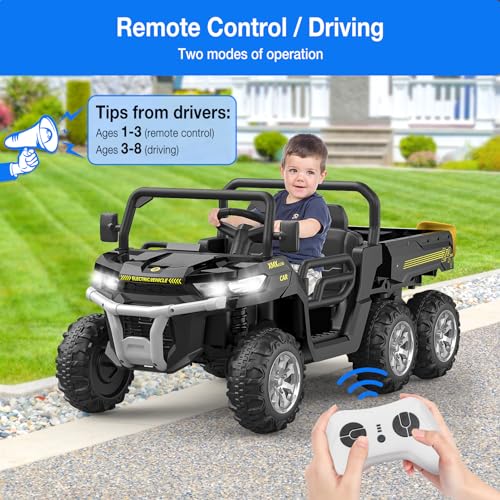 Hetoy 24V 2-Seater Ride On Dump Truck with Parent Remote Control, 4WD 6-Wheel Electric Car for Big Kids, UTV Style Dump Bed & Music Horn, ASTM/CPSIA Certified (Ages 3+) - color: Black