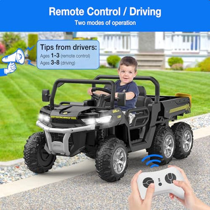 Hetoy 24V 2-Seater Ride On Dump Truck with Parent Remote Control, 4WD 6-Wheel Electric Car for Big Kids, UTV Style Dump Bed & Music Horn, ASTM/CPSIA Certified (Ages 3+) - color: Black