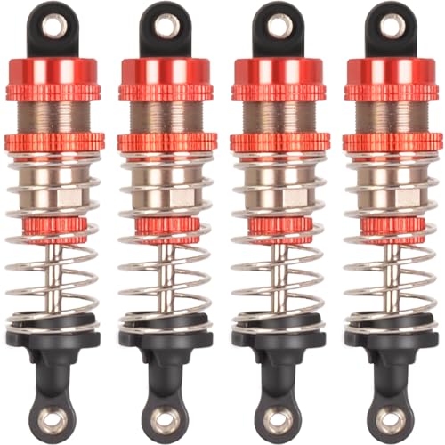 Oiled 4Pcs 66mm Aluminum Oil Shock Set for 1/12 1/14 1/16 RC Cars - Front/Rear Upgrade Compatible with WLtoys 144001, 124019, MJX 16208, HBX - color: Bz-silver-red-75mm