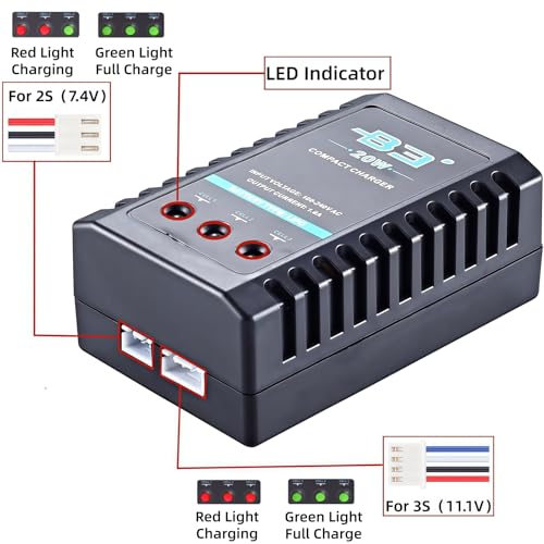 Li-po Battery Charger for 2S 3S Battery,7.4-11.1V 20W with XH3P XH4P Plug B3 Charger for RC Toy & Model, RC Battery Chargers with Smart Chip for Airsoft Gun SCX24 Battery