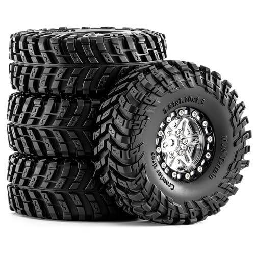 1.3" Pre-Assembled Beadlock Wheels and Tires 72mm (2.83in) for SCX24 TRX4M 1/18 1/24 RC Crawlers – Aluminum Rims, Rubber Tires with Foam Inserts, Easy-Install Upgrade Parts (Silver) - color: Silver 312