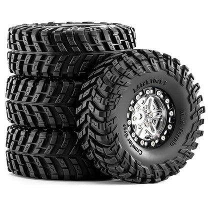 1.3" Pre-Assembled Beadlock Wheels and Tires 72mm (2.83in) for SCX24 TRX4M 1/18 1/24 RC Crawlers – Aluminum Rims, Rubber Tires with Foam Inserts, Easy-Install Upgrade Parts (Silver) - color: Silver 312