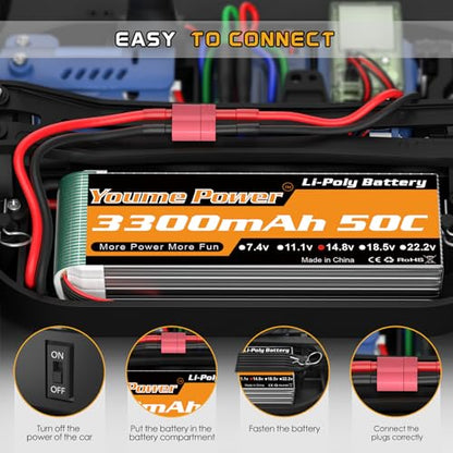 Lipo 4S Battery 14.8v 3300mAh 50C T Plug for RC Airplane Drone Boat 2 Packs | 14.8V 3300mAh soft case lipo pack 50C T Plug for RC car truck quadcopter model. 2 batteries for extended running time - style: 2x 14.8V 3300mAh