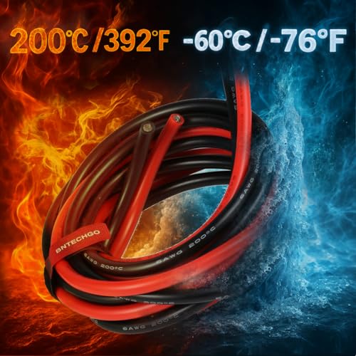 BNTECHGO 6 AWG Silicone Wire Red Black 10ft Stranded Tinned Copper Wire | Flexible 6 Gauge Stranded Wire Silicone Rubber Insulation For RC Models, Drone, Robot, Battery, EV Charger, 3D Printer, DIY - size: 2 Colors Each 10ft