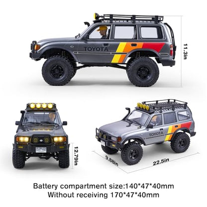 FMS 1/10 LC80 RC Crawler, FCX10 Toyota RC Rock Crawler with Lighting, Hobby Grade Offroad RC Car for Adults, RS Need to Complete (Grey) - color: Grey