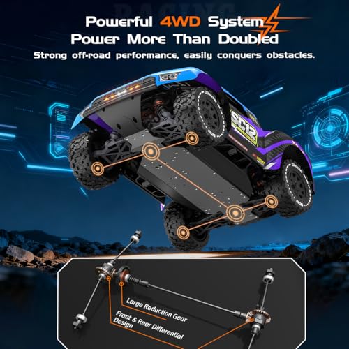 ZD Racing SC12 1/12 4WD Brushless RC Short-Course Truck RTR, 75+ km/h (46+ MPH) High Speed, 3S 2200mAh Battery, LED Lights, All-Terrain Tires, Aluminum Chassis, RC Car for Adults & Teens 14+(blue) - color: Blue
