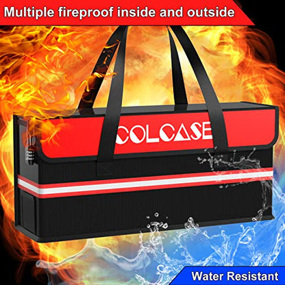 COLCASE Lipo Bag Fireproof Explosionproof Ebike Battery Storage Charging | Silicone Coated Fiberglass Ebike Battery Lipo Battery Bag wih Combination Lock 20 x 5.5 x 9 inches