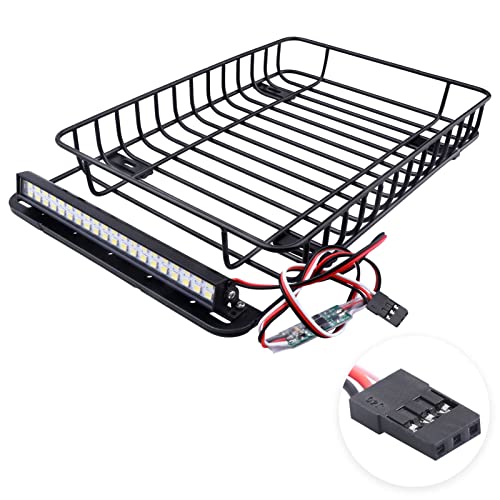 RC 1/10 Metal Roof Rack Luggage with LED Light Bar for 1:10 RC Crawler Car TRX-4 Axial SCX10 90046 SCX10 III AXI03007 Redcat Gen 8 RGT