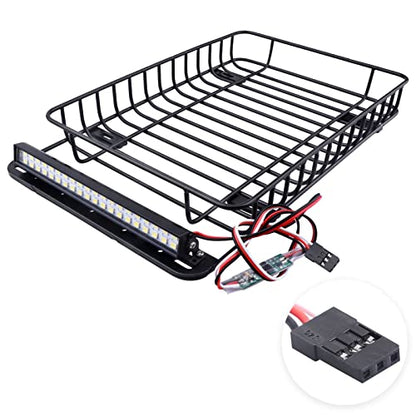RC 1/10 Metal Roof Rack Luggage with LED Light Bar for 1:10 RC Crawler Car TRX-4 Axial SCX10 90046 SCX10 III AXI03007 Redcat Gen 8 RGT
