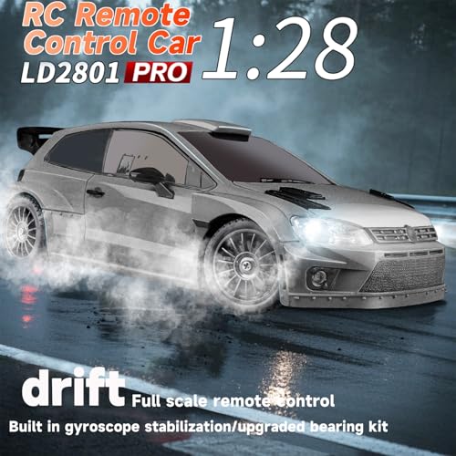 LD2801Pro Mini RC Drift Car 1/28 Scale RTR Remote Control 4WD Racing Cars with Gyro and 4PCS Drift Tires and LED Searchlight for Hobby Gift (Silvery) - color: Silvery