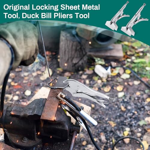 Lasnten 2 Pcs 10 Inch 8 Inch Original Locking Sheet Metal Tool Carbon Steel Clamp Heavy Duty Bender Tool Duck Bill Pliers Sheet Metal Bender Parts, Heat-Treated Plated Welding Plier