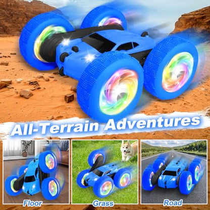 Remote Control Car, Outdoor Toys RC Cars for Kids Ages 6-12, 4WD Double Sided Stunt Vehicle with Upgraded USB-C Modular Batteries, 5 6 7 8 9 10+ Year Old Boy Birthday Blue - color: Blue