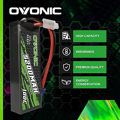 OVONIC 100C 4S 5200mAh 14.8V Lipo Battery with EC5 Connector 2pcs