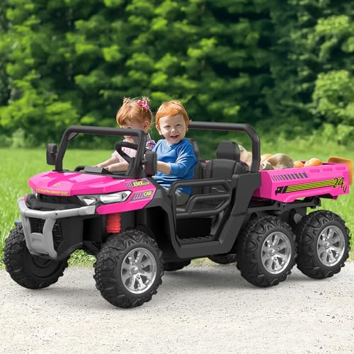 Hetoy 24V Ride on Dump Truck with Remote Control, Electric Dump Bed, Electric Utility Vehicles UTV 4WD Battery Powered 6 Wheeler Ride On Toys for Boys Girls (Pink) - color: Pink