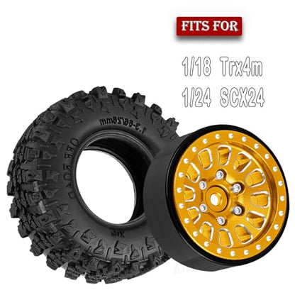 RC 1.3 Beadlock Wheel Tires Set (4PCS) for 1/24 SCX24 1/18 TRX4M RC Crawler Car,Aluminum 1.3 Inch Wheels Tires&Wheel Rims,Yellow(4PCS) - color: Yellow - (Rc Wheels Tires)