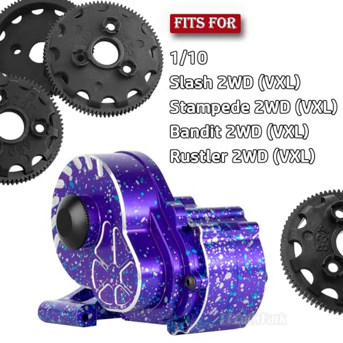 Aluminum Gearbox Transmission Case w/Spur Gear Upgrades Part for 1/10 Slash/Rustler/Stampede/Bandit 2WD (VXL) Drag Slash/Bigfoot,RC Gearbox Hops Up,Replace #9495,Colorful(Purple Blue Tone) - color: Colorful(purple Blue Tone) - (Gearbox)