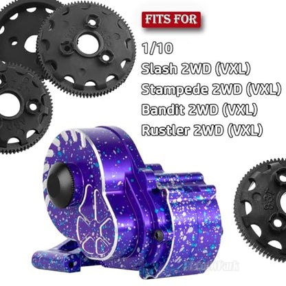 Aluminum Gearbox Transmission Case w/Spur Gear Upgrades Part for 1/10 Slash/Rustler/Stampede/Bandit 2WD (VXL) Drag Slash/Bigfoot,RC Gearbox Hops Up,Replace #9495,Colorful(Purple Blue Tone) - color: Colorful(purple Blue Tone) - (Gearbox)