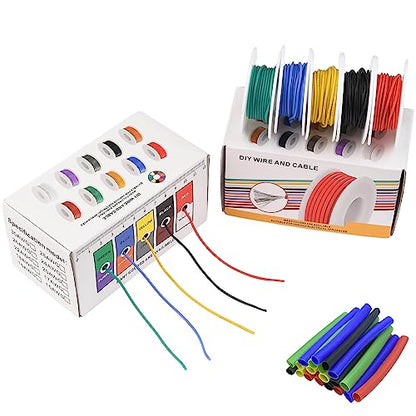 24 Gauge Wire Stranded Electrical Wire 24 AWG Electric Hook Up Wire Kit Flexible Silicone Tinned Copper Wires, OD:1.6mm, 5 Colors 32.8ft Each, with Free 20pcs φ3mm Heat Shrink Tubing - style: 24AWG - 5 Rolls 32.8ft each