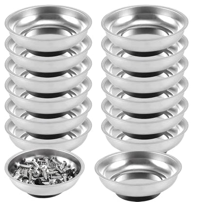 FUNSUEI 15 Packs 3 Inches Magnetic Tray, Stainless Steel Magnetic Bowl, Round Magnetic Parts Tray for Pins, Screws, Bolts, Nuts, Small Parts - color: Silver, size: 15PCS 3In