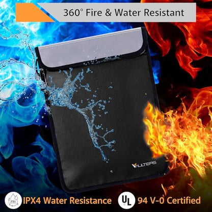 Upgraded Two Pockets Fireproof Document Bag (2000℉), 15”x 11” Fire Proof Bag for Documents with Zipper, Waterproof Document Pouch for Valuables, Legal Documents Safe Storage (Black) - color: Black