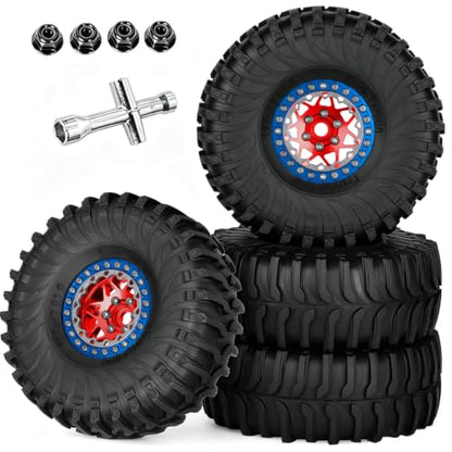 1.9 RC Wheels and Tires for 1/10 SCX10 90046 AXI03007 TRX4 TRX6 VS4-10 Gen7 Gen8 MST CFX D90.Aluminium RC Truck Tires Highway Tires 1.9" RC Wheels 1.9 Beadlock Wheel Rim RC Tires,Red - color: Red(1.9tires)
