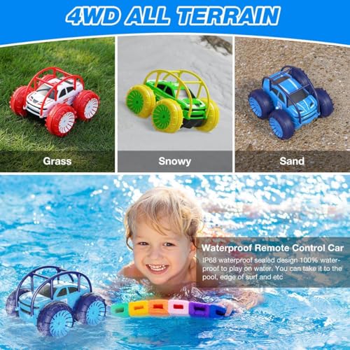 MaxTronic Amphibious Remote Control Car,Rechargeable RC Cars Toy 360° Flips Rotation Stunt Crawler 15KM/H 4WD All Terrain Outdoor Indoor Toy for Kids Boys Girls 3-12 - color: Green