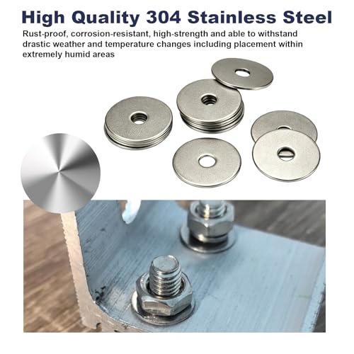 ZQZ 55Pcs 1/4" x 1-1/4" Flat Washers, 304 Stainless Steel Fender Washers, Standard Stainless Steel Washers for Screws - size: S-1/4" x 1-1/4"-55 Pieces