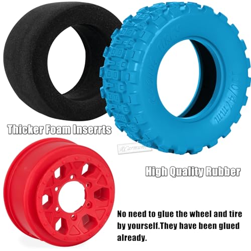 RC 1/10 Short Course Tires with 12MM 14MM 17MM Hex Compatible with Arrm a Senton,Axia1,Slash 2WD/4×4 4WD,Red cat, RC 4WD,Heavy Duty High Grip Rubber Tires w/Plastic Wheels,Blue&Red - color: Blue&red(4pcs)
