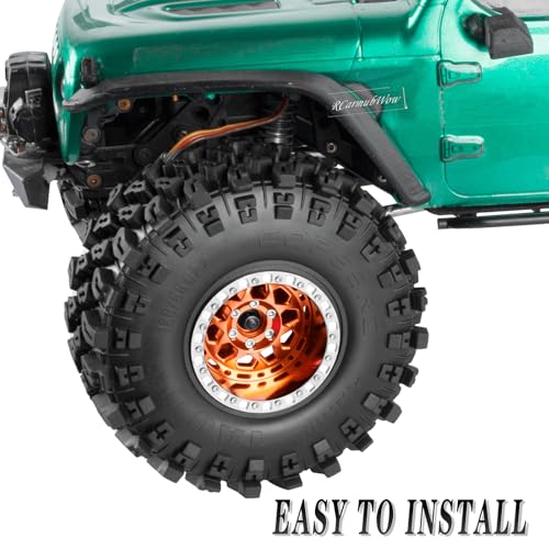 RC 2.2 Beadlock Wheels and Tires for 1/10 TRX4 SCX10 Capra AMG 6x6 Gen8 Everest Gen7 Pro RC Crawler,Alunium 2.2 Beadlock Rims RC Wheels 2.2 Beadlock Tires,4pcs,Orange - color: Orange(4pcs)