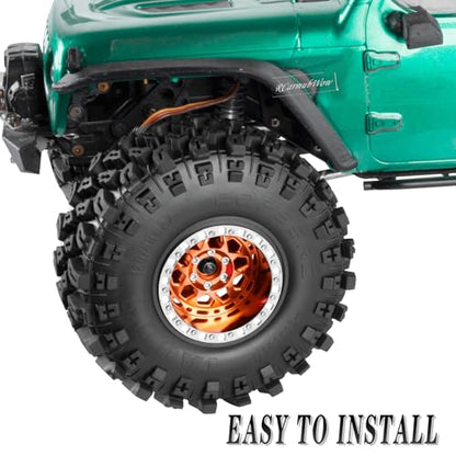 RC 2.2 Beadlock Wheels and Tires for 1/10 TRX4 SCX10 Capra AMG 6x6 Gen8 Everest Gen7 Pro RC Crawler,Alunium 2.2 Beadlock Rims RC Wheels 2.2 Beadlock Tires,4pcs,Orange - color: Orange(4pcs)
