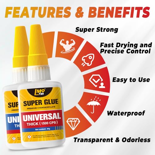Super Glue Thin and Thick Liquid CA Glue Clear 60 Gram, All Purpose Superglue Cyanoacrylate Adhesive for Shoe Repair Ceramic Plastic Leather Glass Model Metal Wood Pottery Porcelain, Instant Bonding - size: 2oz, style: Thin/Thick