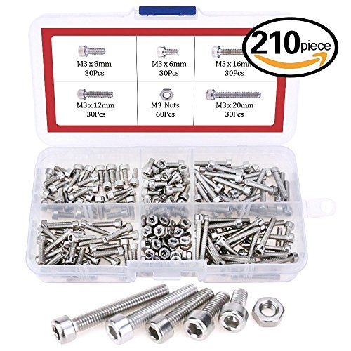 Hilitchi 420pcs M2 M3 Stainless Steel Hex Socket Head Cap Screws Nuts Assortment Kit with Box (304 Stainless Steel)