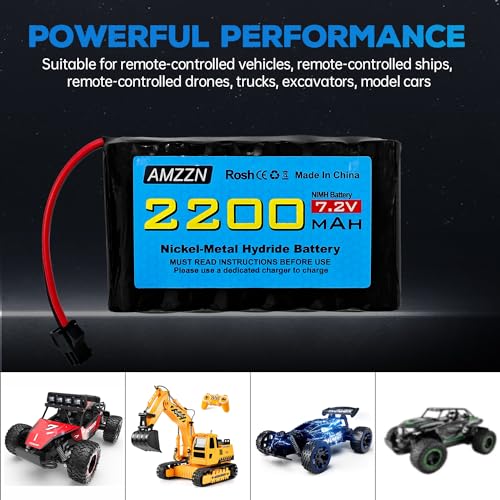 7.2V 2200mah AA NiMH Battery with SM-2P Plug and USB Charging Cable for Huina 1550 550 RC Excavator, Car, Truck, Engineering Vehicle, TR-211 RC Toy Car Battery