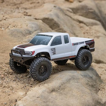 Axial RC Truck 1/24 SCX24 Base Camp 4x4 Rock Crawler Brushed RTR(Everything Needed to Run is Included) - White, AXI-1219T1 - color: White