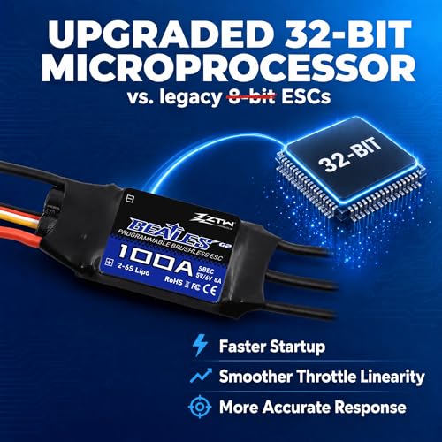 ZTW Beatles G2 100A ESC 2-6S Built-in Switching BEC 5V/6V 8A Brushless Speed Control for RC Airplane Aircraft Fixed-Wing - size: 100A