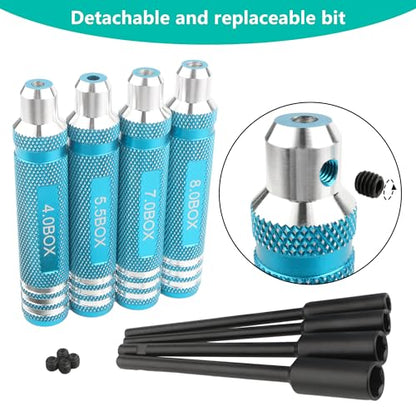 RC Hex Nut Driver Set Repair Tool Kit 4.0/5.5/7.0/8.0mm Hexagonal Head Nut Socket Wrench Screwdrivers for Hobby RC Quadcopter Helicopter FPV Drone Car Airplane(Blue) - color: Blue