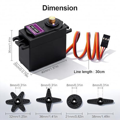 6-Pack MG996R Servo Motor, 55g Metal Gear, 180° | 180-degree control angle, 12kg/cm torque at 6V, compatible with Futaba, Hitec, Sanwa, GWS receivers