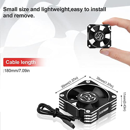 RC Cooling Fan 1/10 35mm 21000RPM 8.4V Aluminum ESC Motor Cooling Fan Heatsink for RC Car 1/8 1/10 Scale 3650,3660,3670 Brushless Motor (Black+Silver) - color: 35mm Silver Black