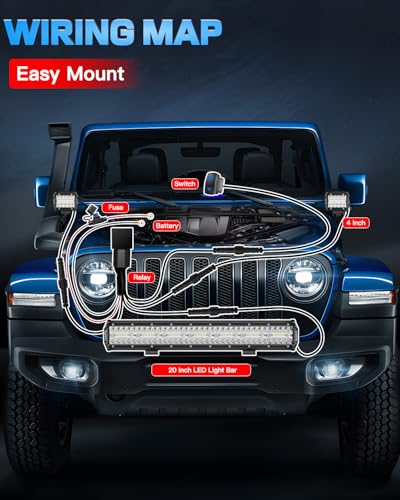 20In LED Light Bar and 4In LED Cube Pods Lights with Wiring Harness | 3Pin Rocker Switch Spot Flood Combo Beam Triple Row Off Road Driving Work Lights Bar for Je-ep Truck Pickup Tractor Golf Car - size: 20 Inch LED Light Bar + 4 Inch LED Pods (2PCS) Kit