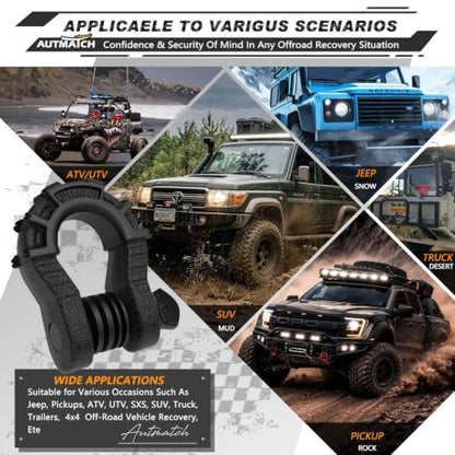 AUTMATCH D Ring Shackles 3/4" Mega Shackle (2 Pack) 68,000Ibs Break Strength - Heavy Duty Clevis Shackles 7/8" Screw Pin & Isolator Washer for Tow Strap Winch Off Road Vehicle Recovery, Grainstone - color: Grainstone