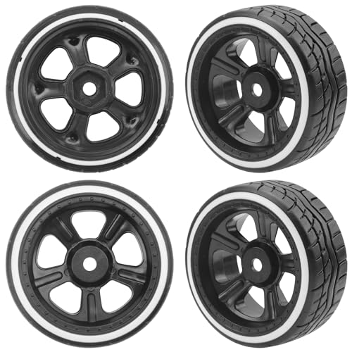 1/10 RC Hard Plastic Drift Tires & Wheel Rims 12mm Hex Compatible with HSP 94123 Tamiya TT01 TT02 Kyosho Traxxas 4-Tec 2.0 Himoto HPI Redcat 1/10 On-Road RC Drift Drifting Car