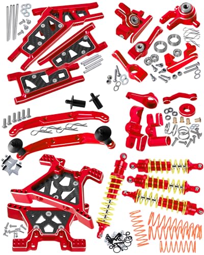 Upgrades Part for 1/10 Slash 4x4/Slash 4x4 VXL,Alloy Suspension Arm,Shock Absorber,Caster Block,Steering Blocks,Stub Axle Carriers,Steering Bellcranks,Shock Tower,Body Mounts,Red - color: Red for Upgrades