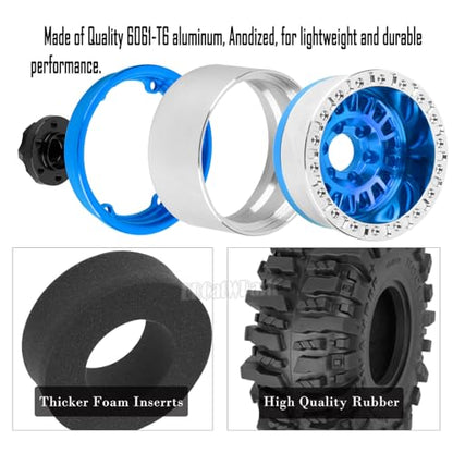 Aluminum RC 1.9 Wheel Tires for 1/10 SCX10 SCX10 II 90046 SCX10 III AXI03007 SCX10 Pro TRX4 TRX6 Gen7/8 D90 VS4-10 MST CFX RC Crawler Car,4pcs RC 1.9 Beadlock Wheel,Navy Blue - color: Navy Blue - (Colorful Tires)