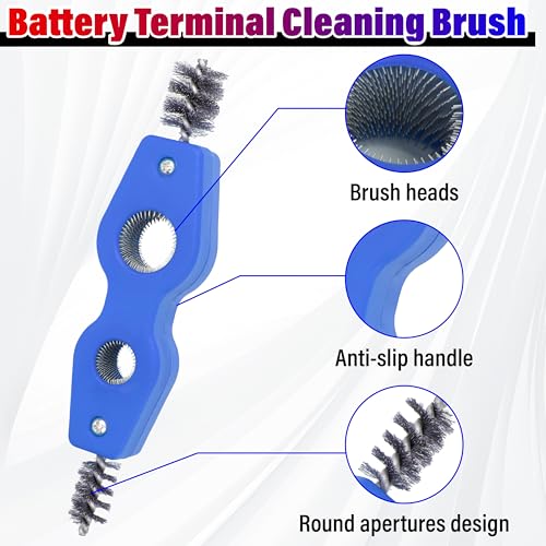 Car Battery Terminal Cleaning Brush, 4 in 1 Auto Battery Cleaner (Blue) | Anti-Rust Battery Terminals Machine Parts Cleaning Tool with Steel Wire for Plumbing Installation Soldering Brazing - color: Blue