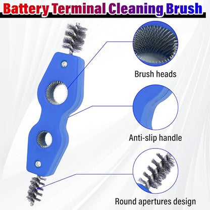 Car Battery Terminal Cleaning Brush, 4 in 1 Auto Battery Cleaner (Blue) | Anti-Rust Battery Terminals Machine Parts Cleaning Tool with Steel Wire for Plumbing Installation Soldering Brazing - color: Blue