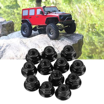 Demeras Wheel Lock Nut Non Slip Metal Tire Lock Nut 4mm Compatible with Axial SCX10 1 10 RC Model Car 12PCS(Black)
